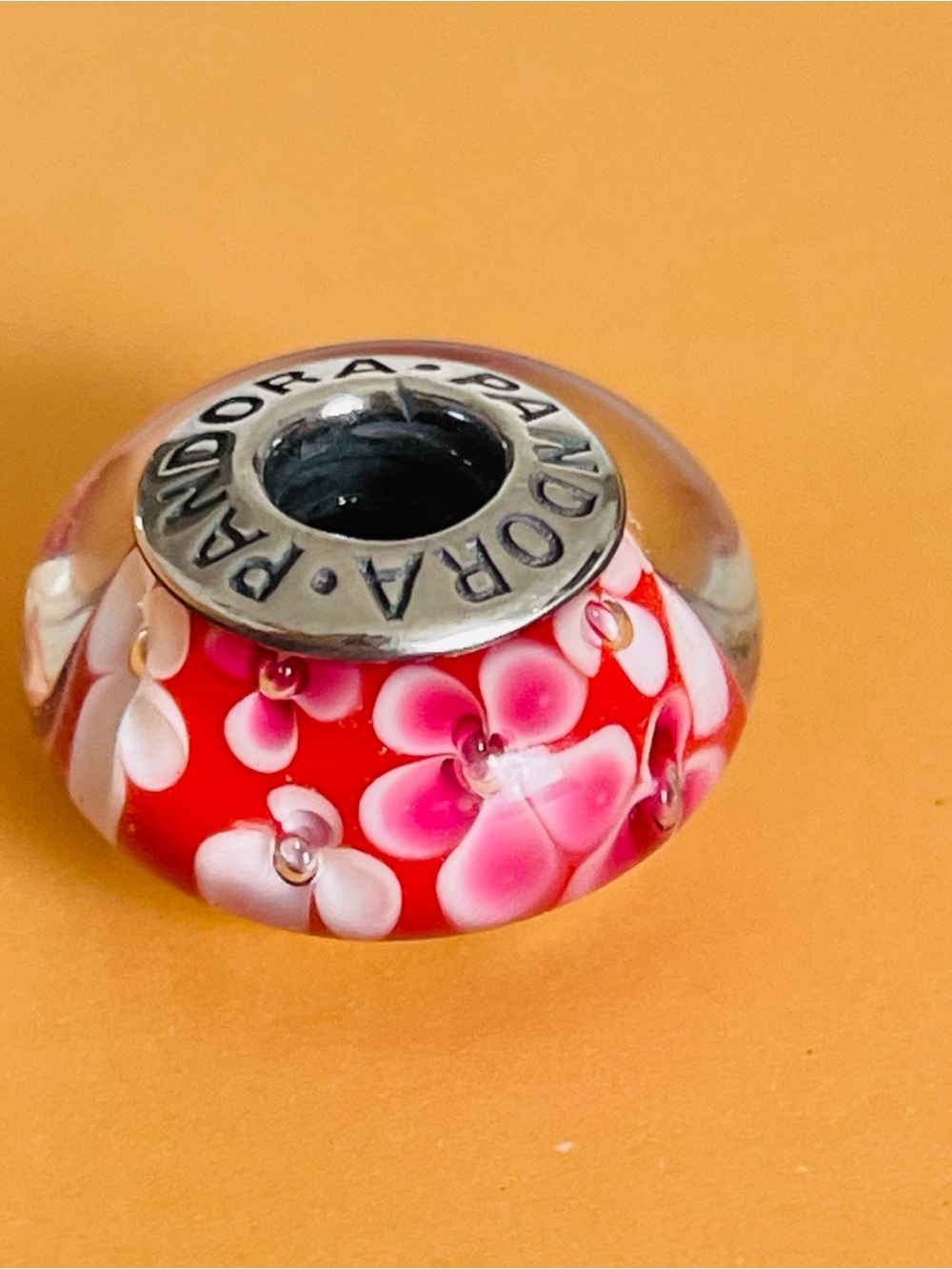 Pandora Pink Floral Murano Glass Charm Bead